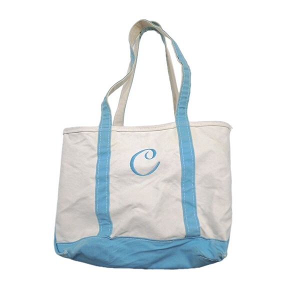 L.L. Bean Handbags - Vintage LL BEAN Boat Tote Aqua Teal Canvas Heavy Duty Bag 14x11x7 C Logo Zipper